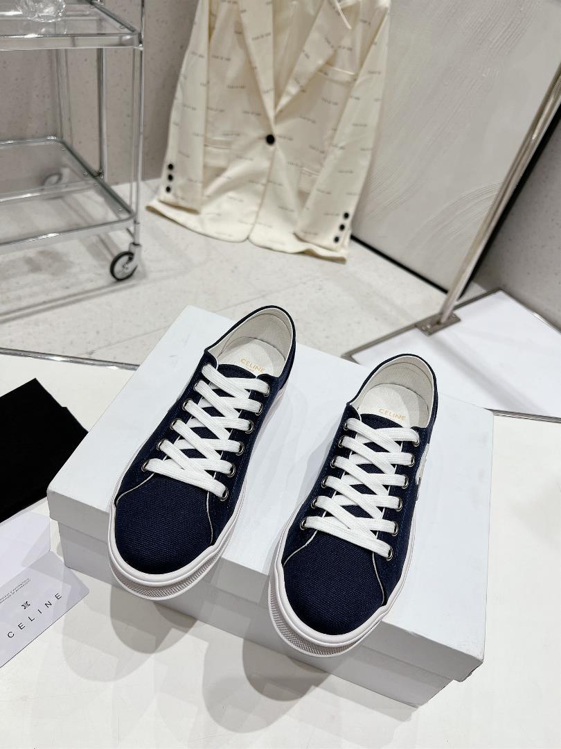 thin soled Celine 2023 new casual shoes lace up sneakers board shoes denim cloth cover a p