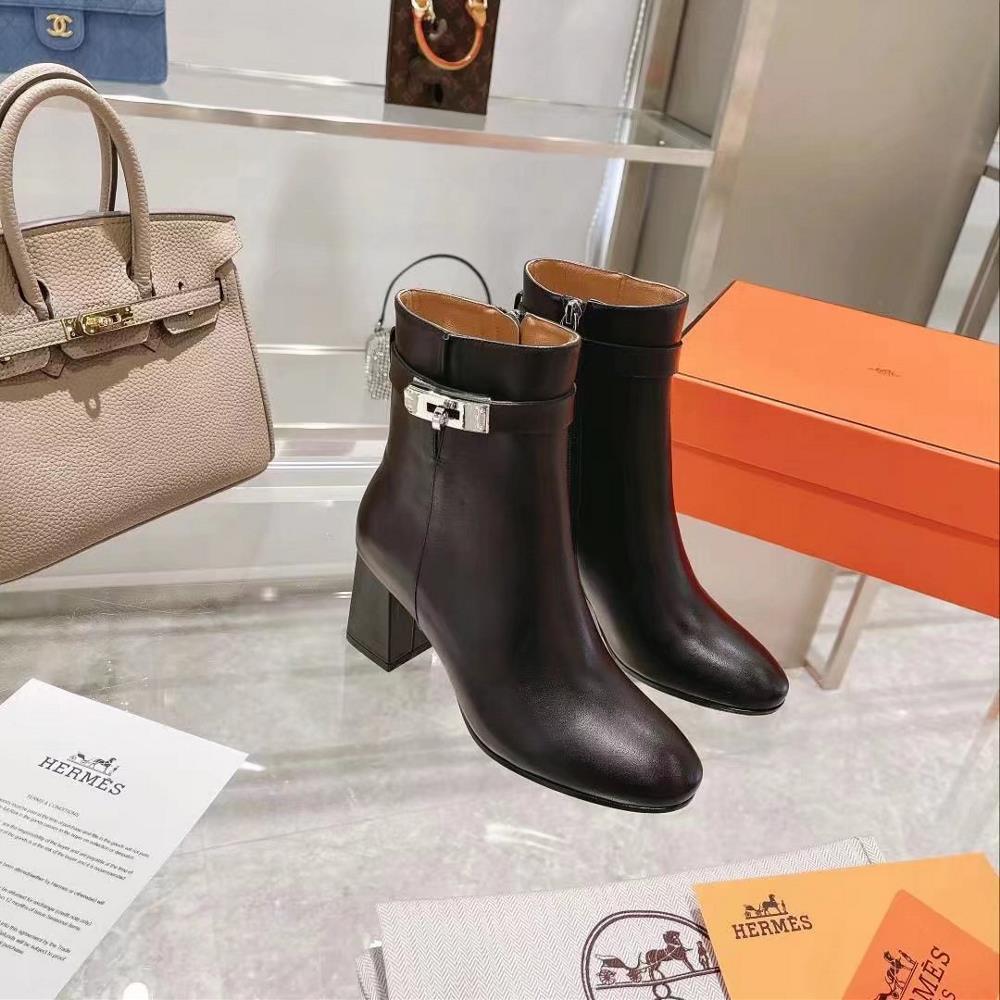 Long term stock Hermes autumn and winter fashion womens boots made of grain calf leather boots in a