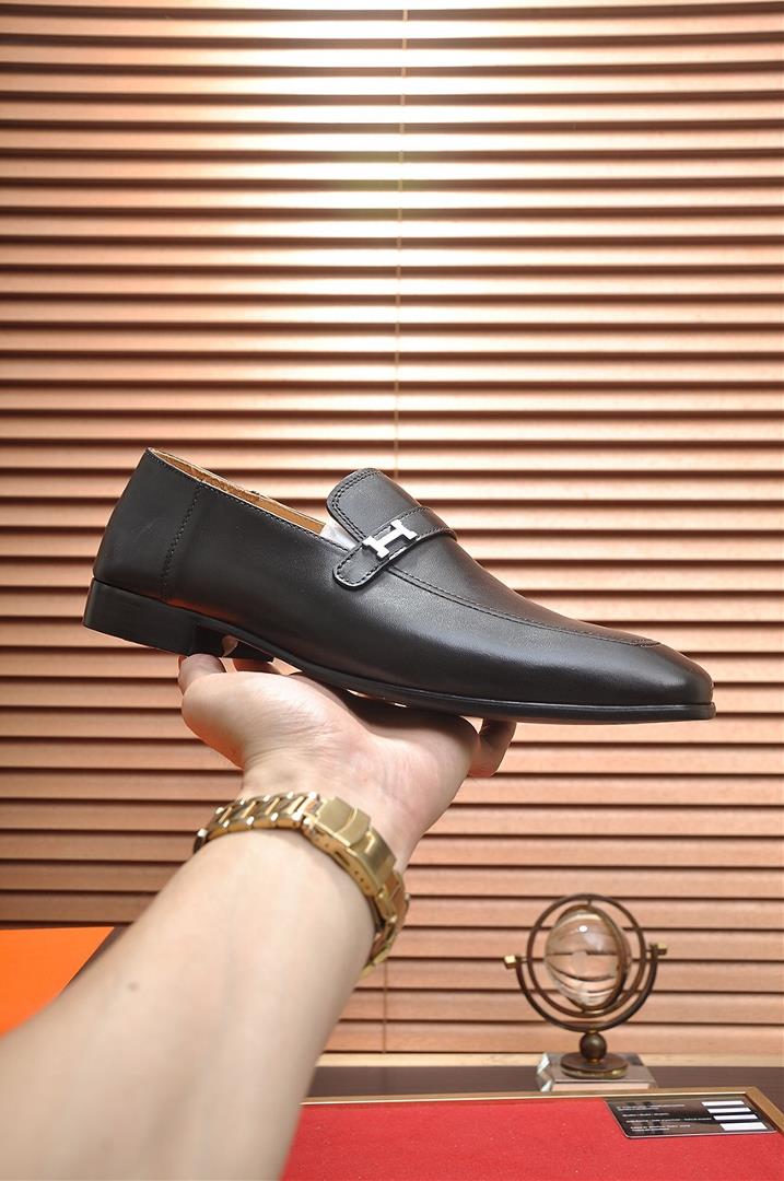 Hermes horseshoe buckle mens business leather shoes Monterey Lefu shoes are of good qua