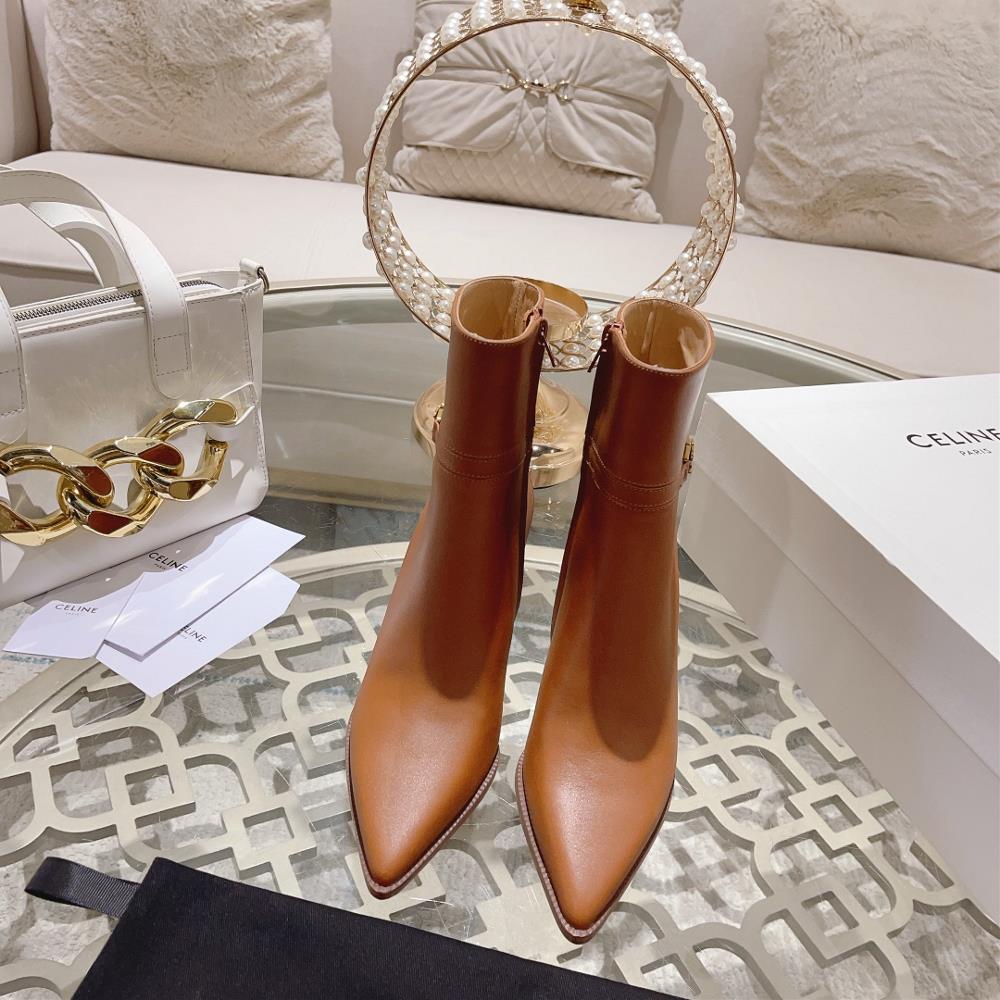 Celine AutumnWinter New Simple Pointed Toe High Heel Short Boots Vintage Simple and Fas