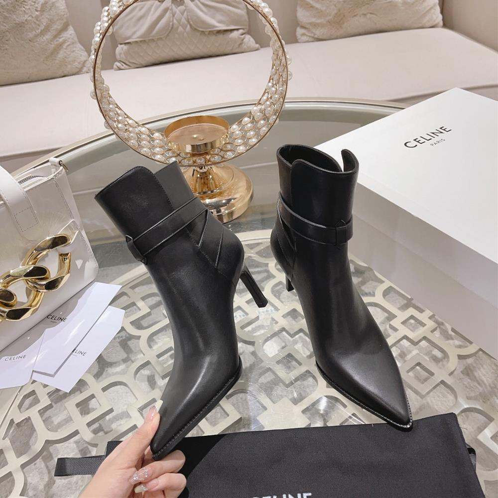 Celine AutumnWinter New Simple Pointed Toe High Heel Short Boots Vintage Simple and Fas