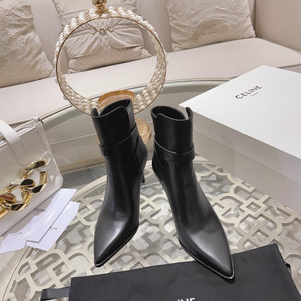 Celine AutumnWinter New Simple Pointed Toe High Heel Short Boots Vintage Simple and Fas