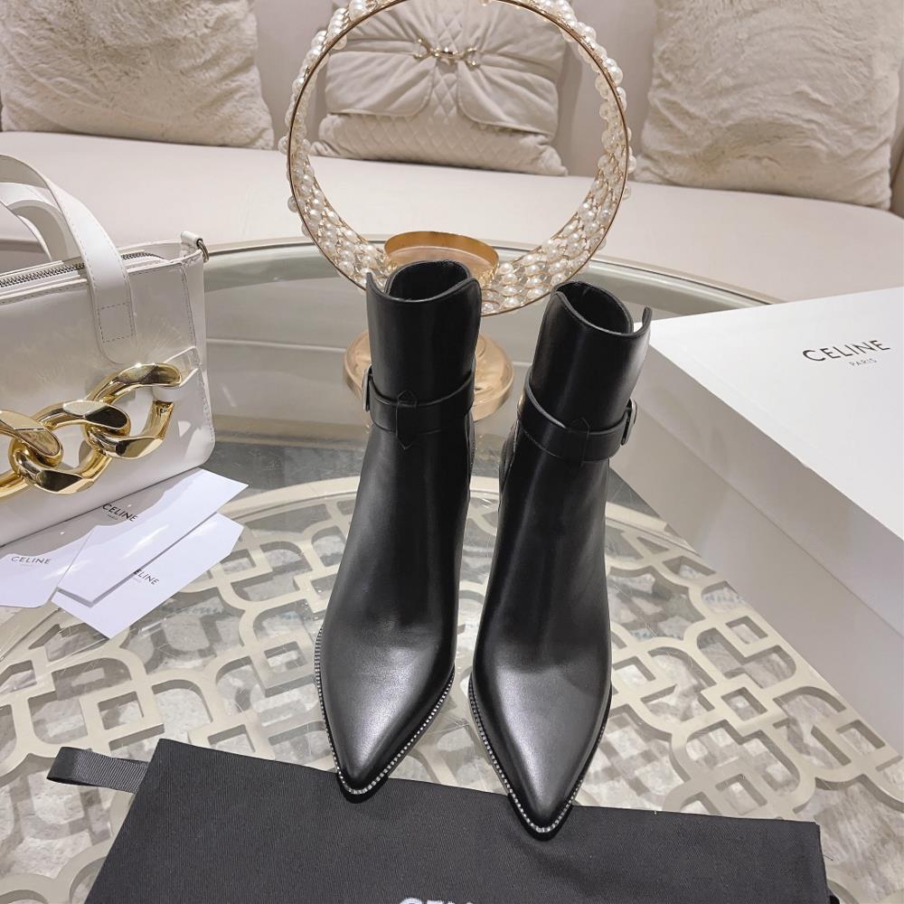 Celine AutumnWinter New Simple Pointed Toe High Heel Short Boots Vintage Simple and Fas