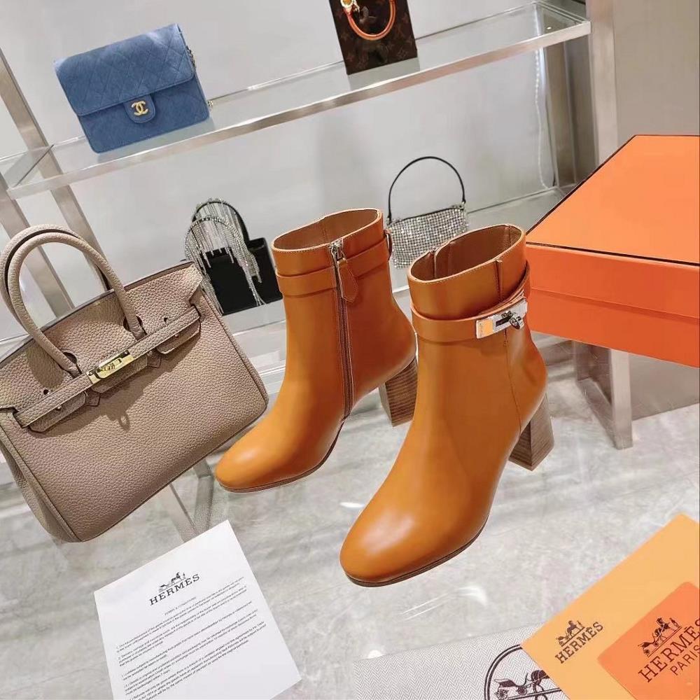 Long term stock Hermes autumn and winter fashion womens boots made of grain calf leather